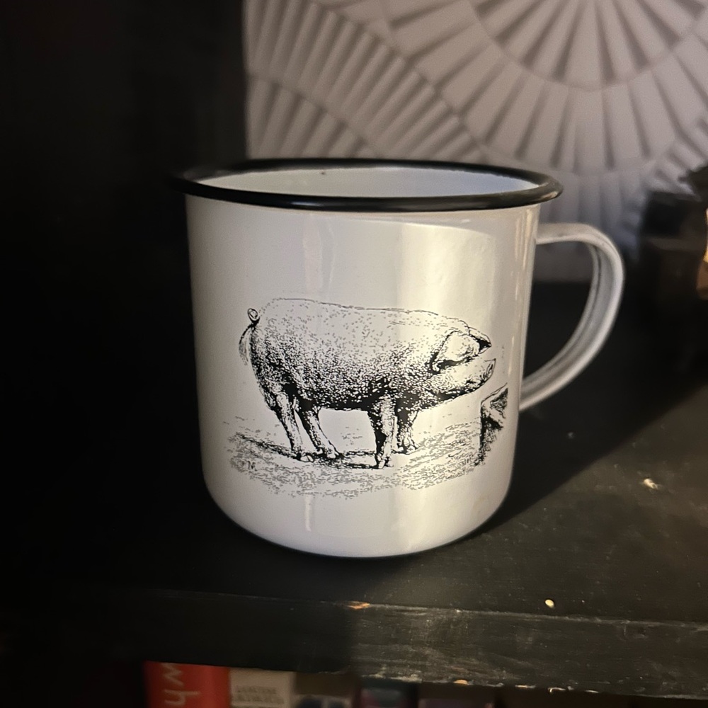 White Enamel Mugs with Black Rim - Rustic Home Dining/Decor